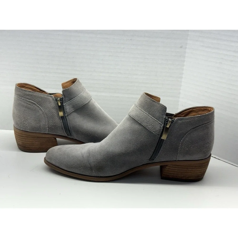 Franco Sarto Gray Suede Ankle Booties Women's 9‎ Almond Toe Buckle Boots